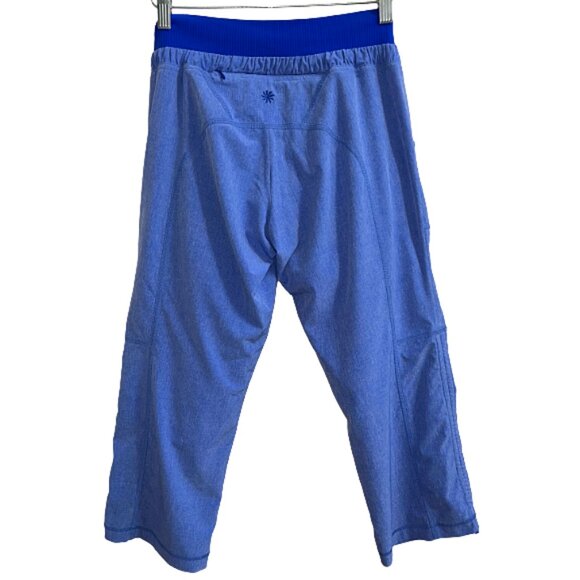 Athleta Ruched Capri Pants Sky Blue Ribbed Waistband Drawstring Cropped Size 0 - Picture 5 of 11